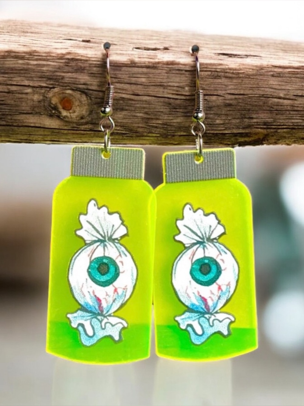 New neon eyeball candy Halloween earrings
